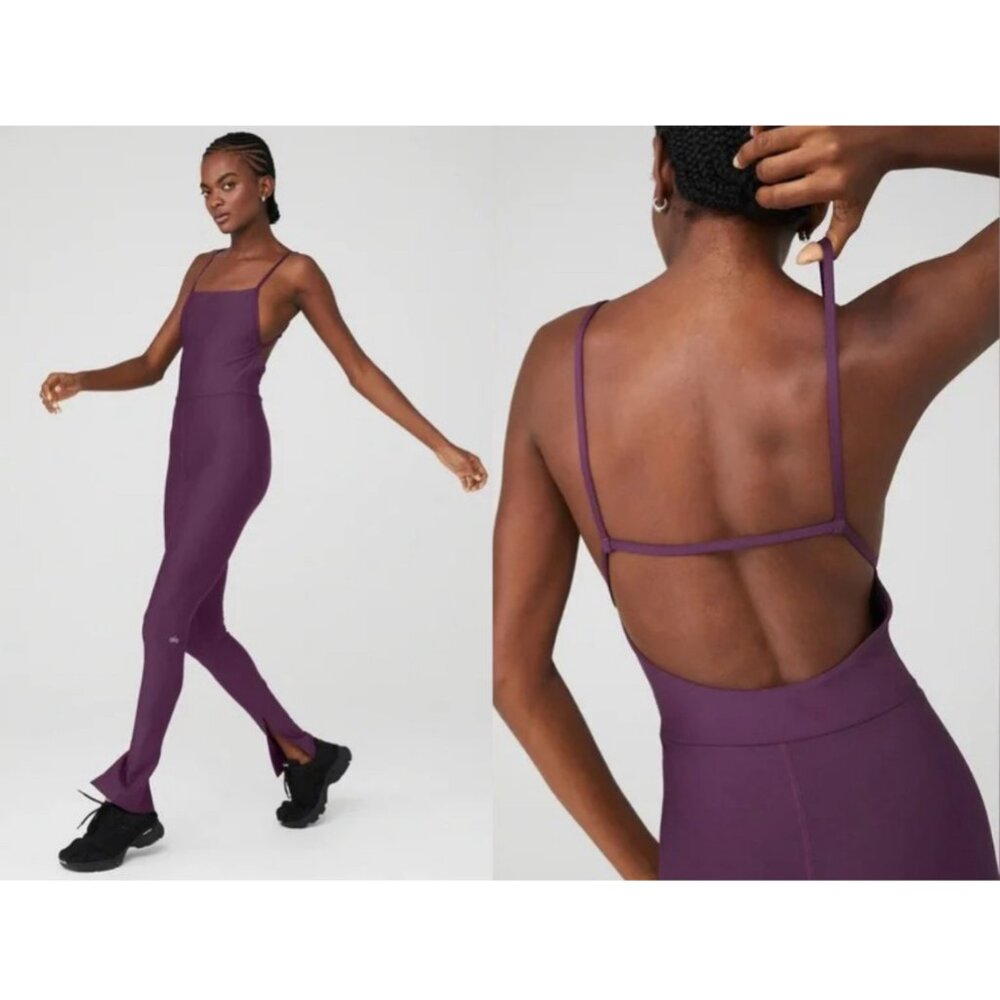 Alo Yoga Airlift Disco Daze Onesie Unitard Jumpsuit Dark Plum Limited Edition